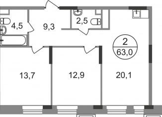 Двухкомнатная квартира на продажу, 63 м2, Московский, ЖК Первый Московский