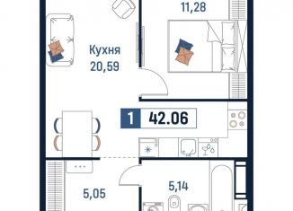 Продам однокомнатную квартиру, 42.1 м2, Мурино