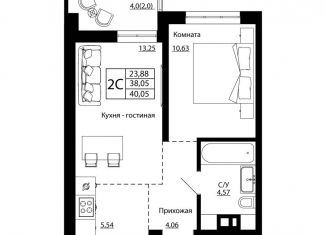 2-комнатная квартира на продажу, 39.9 м2, Ростов-на-Дону, улица Текучёва, 370/2