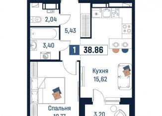 Продаю однокомнатную квартиру, 38.9 м2, Ленинградская область