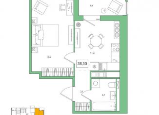 Продажа однокомнатной квартиры, 38.3 м2, городской посёлок Янино-1, ЖК Янинский Лес