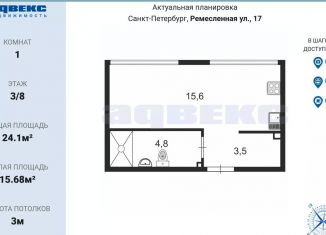 Квартира на продажу студия, 24.1 м2, Санкт-Петербург, метро Спортивная, Ремесленная улица, 17литЗ