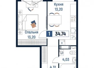 Продаю однокомнатную квартиру, 34.7 м2, Мурино