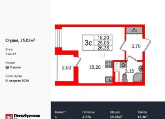 Продаю квартиру студию, 25.1 м2, Санкт-Петербург, метро Парнас