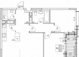 Продается 3-комнатная квартира, 61.8 м2, Владивосток