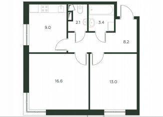 Продажа двухкомнатной квартиры, 52.3 м2, деревня Лобаново