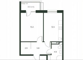 1-комнатная квартира на продажу, 42.4 м2, деревня Лобаново