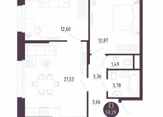 Продается 2-комнатная квартира, 59.3 м2, Тула, Пряничная улица, 6