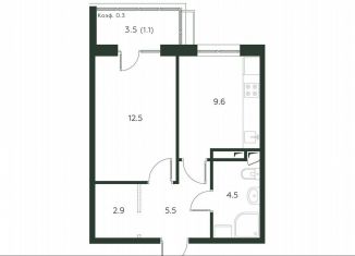 Продаю 1-комнатную квартиру, 36.1 м2, деревня Лобаново
