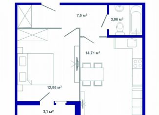 Продается 1-комнатная квартира, 41.8 м2, рабочий поселок Маркова