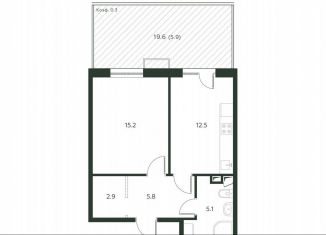 1-комнатная квартира на продажу, 47.4 м2, деревня Лобаново