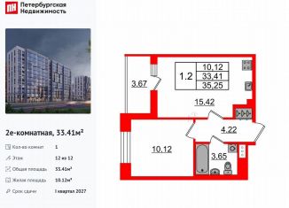 Продается 1-комнатная квартира, 33.4 м2, Санкт-Петербург, муниципальный округ Коломяги