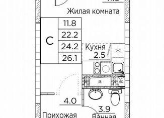 Продам квартиру студию, 26.1 м2, Владивосток, улица Расула Гамзатова, 7к3