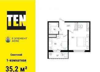 Продажа 1-ком. квартиры, 35.2 м2, Ростов-на-Дону, ЖК Пятый Элемент