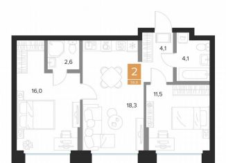 Продается 2-ком. квартира, 56.6 м2, Курск