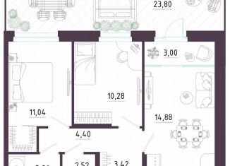 Продается 2-ком. квартира, 77.3 м2, Тула, Пряничная улица, 9