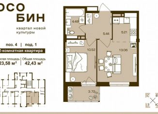 Продажа 2-ком. квартиры, 42.4 м2, Брянск