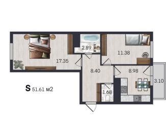 Продается двухкомнатная квартира, 51.6 м2, Ярославль, улица Строителей, 16к3