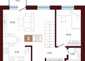 Продаю 2-ком. квартиру, 66.8 м2, село Акбердино