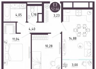 Продаю 2-ком. квартиру, 52.7 м2, Тула, Пряничная улица, 9