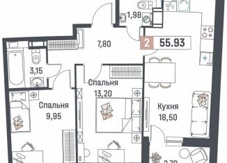 Продам 2-комнатную квартиру, 55.9 м2, Мурино, ЖК Авиатор