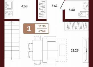 Продам 1-ком. квартиру, 49.6 м2, село Акбердино