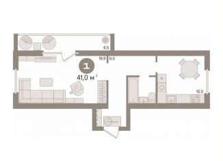 1-ком. квартира на продажу, 41 м2, Тюмень, улица Ю.-Р.Г. Эрвье, 14