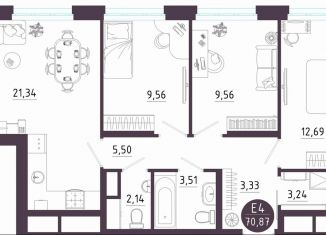 3-комнатная квартира на продажу, 70.9 м2, Тула, Пряничная улица, 9