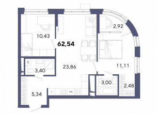 Продается 2-ком. квартира, 62.7 м2, Екатеринбург, метро Ботаническая, Онежская улица, 4