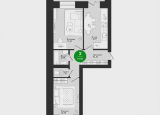 2-комнатная квартира на продажу, 74.9 м2, Йошкар-Ола, микрорайон Гомзово