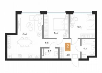 Продается 2-ком. квартира, 57.2 м2, Курск