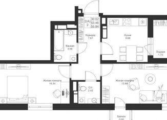 Двухкомнатная квартира на продажу, 55.8 м2, Татарстан