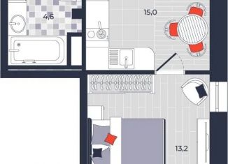 2-ком. квартира на продажу, 43.3 м2, Тула