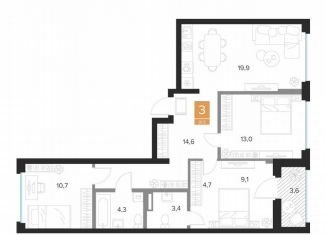 Продается трехкомнатная квартира, 81.5 м2, Курск