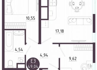 Продается двухкомнатная квартира, 49 м2, Тула, Пряничная улица, 9