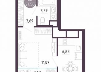 Однокомнатная квартира на продажу, 27.6 м2, Тула, Пряничная улица, 8