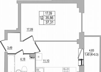 Продам однокомнатную квартиру, 37.3 м2, Псков, улица Юности, 32, ЖК Смарт-квартал