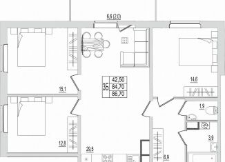 Продается 3-комнатная квартира, 86.7 м2, Псков, ЖК Сиреневый Парк, Северная улица, 44