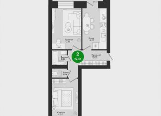 Продается 2-ком. квартира, 74.8 м2, Йошкар-Ола, микрорайон Гомзово