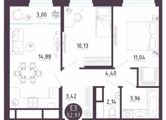 2-комнатная квартира на продажу, 53 м2, Тула, Пряничная улица, 9