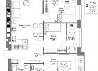 3-ком. квартира на продажу, 76.1 м2, Калуга