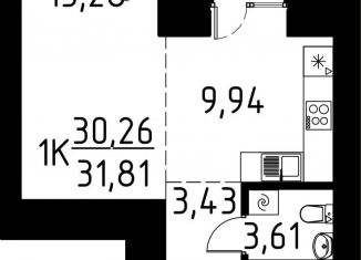 Однокомнатная квартира на продажу, 31.8 м2, деревня Кисловка, улица Марины Цветаевой, 42
