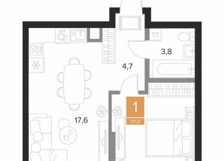 Продам 1-комнатную квартиру, 37 м2, Курск