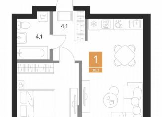 Однокомнатная квартира на продажу, 38.3 м2, Курск