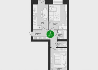 Двухкомнатная квартира на продажу, 74.8 м2, Йошкар-Ола, микрорайон Гомзово