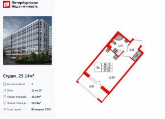 Продаю квартиру студию, 25.1 м2, Санкт-Петербург, метро Улица Дыбенко