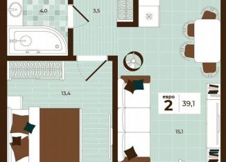 Продаю двухкомнатную квартиру, 39.1 м2, Тула