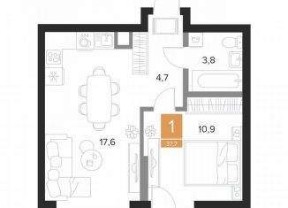 Продажа 1-комнатной квартиры, 37.7 м2, Курск