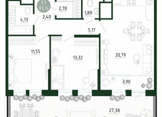 Продается 2-ком. квартира, 93.1 м2, Тула