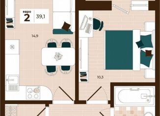 Продаю 2-ком. квартиру, 39.1 м2, Тула